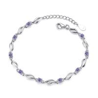 Mässing Armband, med 3cm extender kedja, platinerade, för kvinna & med cubic zirconia, fler färger för val, nickel, bly och kadmium gratis, Såld Per Ca 6.9 inch Strand