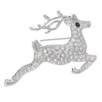 Mässing Brosch, med Cubic Zirconia, Deer, platinerade, Unisex, nickel, bly och kadmium gratis, 44.4x33.8mm, Säljs av PC