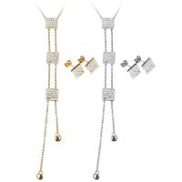 acciaio inox set di gioielli fashion, orecchino & Collana, with argilla, with 2Inch extender chain, Piazza, placcato, catena ovale & per la donna, nessuno, 11x11mm, 2mm, 11x11mm, Lunghezza Appross. 20 pollice, Venduto da set