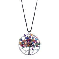 Zinc Alloy Halsketting, met Natuurlijk grind & Gewaxt nylon koord, met 2inch extender keten, Tree of Life, silver plated, voor vrouw, meer kleuren voor de keuze, 55mm, Per verkocht Ca 17.7 inch Strand