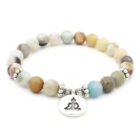 Sinc Alloy Bracelet, le Amazonite, dath airgid antique plátáilte, unisex, 8mm, Fad Thart 7.6 Inse, 5Snáitheanna/Lot, Díolta De réir Lot