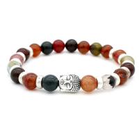 Gemstone Bracelet, le Sinc Alloy, dath airgid antique plátáilte, ábhair éagsúla do rogha & unisex, 8mm, Fad Thart 7.4 Inse, 5Snáitheanna/Lot, Díolta De réir Lot