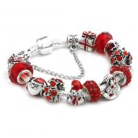 Zinc Alloy European Armbånd, med rhinestone ler bane & Lampwork, antik sølv farve forgyldt, forskellige længde for valg & Unisex & slange kæde & emalje, Solgt Per Ca. 6.7-8.6 inch Strand