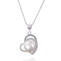 925 sterling zilver Hanger, met Plastic Pearl, Hart, silver plated, met strass, 12.3x22.2mm, Gat:Ca 3-5mm, Verkocht door PC