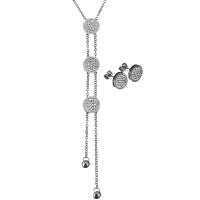 acciaio inox set di gioielli fashion, orecchino & Collana, with argilla, with 2Inch extender chain, Cerchio piatto, catena ovale & per la donna, colore originale, 12x12mm, 2mm, 12x12mm, Lunghezza Appross. 21 pollice, Venduto da set