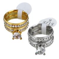 Rhinestone-Edelstahl -Finger-Ring, Edelstahl, plattiert, für Frau & mit Strass, keine, 12mm, Größe:7, 2PCs/setzen, verkauft von setzen