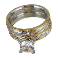 Rhinestone Stainless Steel Finger Ring plated for woman & with rhinestone 10mm US Ring Sold By Set