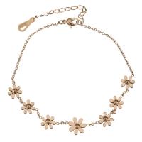 Roestvrij staal armbanden, met 2Inch extender keten, Bloem, rose goud plated, ovale keten & voor vrouw, 13x9mm, 1mm, Per verkocht Ca 8 inch Strand