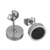 Roestvrij staal Stud Earring, met Hars, Rond plat, voor vrouw, oorspronkelijke kleur, 8mm, 12paren/Lot, Verkocht door Lot