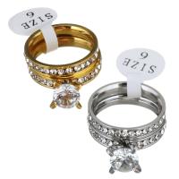 nehrđajućeg Čelik vještački dijamant Finger Ring, Nehrđajući čelik, pozlaćen, za žene & s Rhinestone, više boja za izbor, 8mm, Veličina:6, 2računala/Set, Prodano By Set