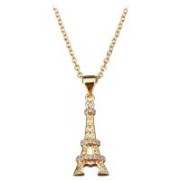 Collana in acciaio inossidabile, acciaio inox, with 1.5Inch extender chain, Torre Eiffel, placcato color oro, catena ovale & per la donna & con strass, 9x22mm, 2mm, Venduto per Appross. 18 pollice filo