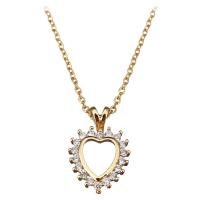 Collana in acciaio inossidabile, acciaio inox, with 1.5Inch extender chain, Cuore, placcato color oro, catena ovale & per la donna & con strass, 13x19mm, 2mm, Venduto per Appross. 18 pollice filo