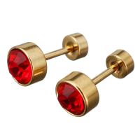 Stainless Steel Ear Piercing Jewelry Flat Round gold color plated for woman & with rhinestone mixed colors Sold By Lot