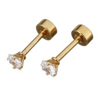 aço inoxidável piercing para orelha, with cristal, Praça, cromado de cor dourada, para mulher & facetada, 4x4x11mm, 12Pairs/Lot, vendido por Lot