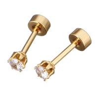 Gioielleria da Piercing orecchio in acciaio inox, placcato color oro, per la donna & con strass, 4x4x11mm, 12Pairspaio/lotto, Venduto da lotto