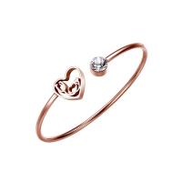 Nehrđajući čelik Pljuska Bangle, Srce, pozlaćen, za žene & s Rhinestone, više boja za izbor, 2.5mm, 8mm, Unutarnji promjer:Približno 60mm, Prodano By PC