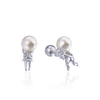 Argent sterling 925 piercing oreille, avec perle de plastique, Placage de couleur argentée, pour femme, 3.8x11.2mm, 8.7x10.5mm, Vendu par paire