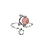 925 sterline d'argento Anelli Cuff, with Strawberry Quartz, placcato color argento, per la donna, Misura:7, Venduto da PC