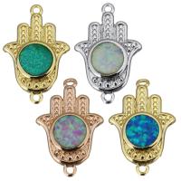 Mosiądz Łącznik, ze Opal, Hamsa, Powlekane, złe oko wzór & kółko1/1, dostępnych więcej kolorów, 12x19x3mm, otwór:około 1mm, 5komputery/wiele, sprzedane przez wiele