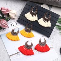 Zinc Alloy Tassel Earring, met Katoen draad & Seedbead, kwast, antieke koperen kleur vergulde, voor vrouw, meer kleuren voor de keuze, nikkel, lood en cadmium vrij, 37x80mm, Verkocht door pair