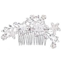 Mosaz Dekorativní Hair Comb, s ABS plast pearl, Květina, platinové barvy á, pro ženy & s drahokamu, nikl, olovo a kadmium zdarma, 115x62mm, Prodáno By PC