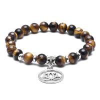 Tiger Eye Armbånd, med Messing, antik sølv farve forgyldt, Unisex & forskellig størrelse for valg & forskellige stilarter for valg, 8mm, Solgt af Strand