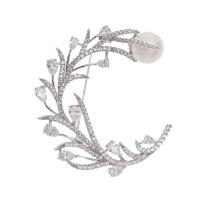 Brass Brooch with Glass Pearl Flower plated micro pave cubic zirconia & for woman nickel lead & cadmium free Sold By PC