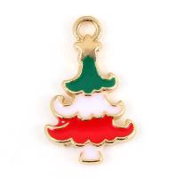 Pendentifs Noël en alliage de zinc, arbre de noël, Placage de couleur d'or, Bijoux de Noël & émail, multicolore, sans plomb et cadmium, 12x19mm, Trou:Environ 2.5mm, 10PC/sac, Vendu par sac