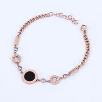 acier inoxydable bracelet, avec coquille noire & coquille blanche, Plaqué de couleur d'or rose, chaîne ovale & pour femme & avec strass, Vendu par Environ 7.8 pouce brin