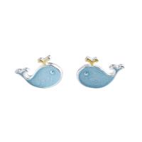 Sterling Silver Jewelry orecchino, 925 argento sterlina, balena, per la donna & smalto, 8.80x5.70mm, Venduto da coppia