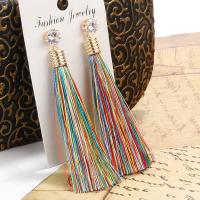 Zinc Alloy Tassel Earring, med Nylon, guldfarve belagt, for kvinde & med cubic zirconia, flere farver til valg, 6x81mm, Solgt af par