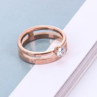 Rhinestone Stainless Steel Finger Ring rose gold color plated & for woman & with rhinestone Sold By PC