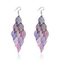 Pendientes de Gota en Latón, metal, Hoja, para mujer, más colores para la opción, libre de níquel, plomo & cadmio, 7.5cm, 3parespareja/Grupo, Vendido por Grupo