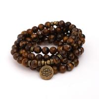 Tiger Eye Wrap Bracelet, med Zinc Alloy, antik messing farve forgyldt, Unisex, Solgt Per Ca. 21 inch Strand