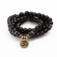 Black Stone Wrap Bracelet, med Zinc Alloy, antik messing farve forgyldt, for kvinde, Solgt Per Ca. 21 inch Strand