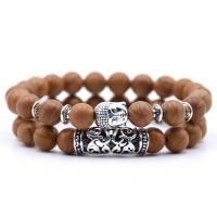 Edelstein Armband-Set, mit elastischer Faden & Zinklegierung, Buddha, antik silberfarben plattiert, elastisch & verschiedenen Materialien für die Wahl & unisex, frei von Nickel, Blei & Kadmium, 8mm, Länge ca. 7.5 ZollInch, 6SetsSatz/Menge, verkauft von Menge