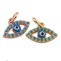 Žalvarinis Pakabutis, Evil Eye, padengtą, mikro nutiesti kubinių Zirconia, daugiau spalvų pasirinkimas, nikelio, švino ir kadmio nemokamai, 12x8x2mm, Skylė:Apytiksliai 2.5mm, Pardavė PC