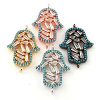 Connettore di gioielli in ottone, Hamsa, placcato, Micro spianare cubic zirconia & 1/1 anello del connettore, nessuno, assenza di nichel,piombo&cadmio, 14x36x3mm, Foro:Appross. 1.2mm, Venduto da PC