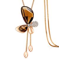 Brass Sweater Necklace with Austrian Crystal Butterfly rose gold color plated snake chain & for woman & with rhinestone nickel lead & cadmium free Sold Per Approx 37 Inch Strand