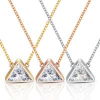 Collier de bijoux en acier inoxydable, avec 2.3inch chaînes de rallonge, triangle, Placage, chaîne ovale & pour femme & avec zircone cubique, plus de couleurs à choisir, 8.7x2.2mm, Vendu par Environ 16.5 pouce brin