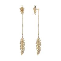 Zinc Alloy Øreringe, Leaf, guldfarve belagt, for kvinde & med rhinestone, bly & cadmium fri, 54x12mm, Solgt af par