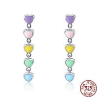 Orecchini 925 Sterling Silver Drop & Dangle, 925 argento sterlina, Cuore, per la donna & smalto, 4x27mm, Venduto da coppia