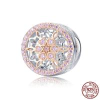 925 Sterling Silver European Beads, 925 argento sterlina, Cerchio piatto, placcato, Micro spianare cubic zirconia & senza filo & cavo, 11x11mm, Foro:Appross. 4.5-5mm, Venduto da PC