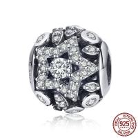 تايلاند فضة باندورا الخرزة, نجمة, مطلي, الصغرى تمهيد زركون & دون القزم & أجوف, 11x10mm, حفرة:تقريبا 4.5-5mm, تباع بواسطة PC