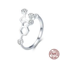 Cubic Zirconia micr3ofono pavimenta anillos de plata esterlina, plata de ley 925, Patrón Geométrico, chapado en platina real, ajustable & micro arcilla de zirconia cúbica & para mujer & hueco, 2mm, tamaño:8, Vendido por UD