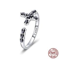 Thaïlande Cuff Bague, croix, réglable & pavé de micro zircon & pour femme, 2mm, 10mm, Taille:8, Vendu par PC