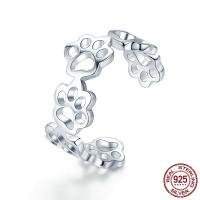 925 Sterling Sølv Cuff fingerring, bear Paw, platineret, justerbar & for kvinde & hule, 2mm, Størrelse:8, Solgt af PC