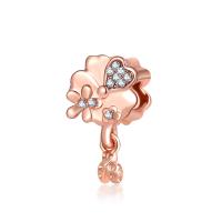 European stile Zinc Alloy pendenti, lega in zinco, trifoglio quattro petali, placcato oro rosa, senza filo & con strass, assenza di piombo & cadmio, 10-30mm, Foro:Appross. 4-4.5mm, 20PC/borsa, Venduto da borsa