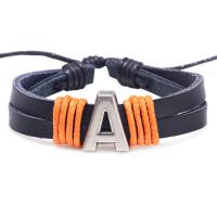 Koeienhuid Armband, met Zinc Alloy, De Brief van het alfabet, antiek zilver plated, uniseks & verschillende stijlen voor de keuze, Per verkocht Ca 7.8 inch Strand