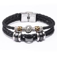 Koeienhuid Armband, met Hematiet & Zinc Alloy, roestvrij staal gladde gesp, 12 Tekens van de Dierenriem, plated, verschillende stijlen voor de keuze & voor de mens, 13mm, Per verkocht Ca 7.8 inch Strand